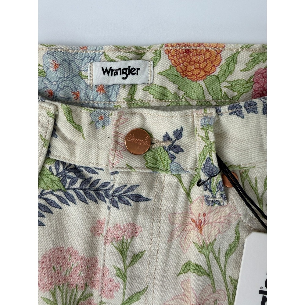 Wrangler Floral Flare Jeans Womens 27 Cream Botanical Print 70s Boho Bell Bottom - Picture 4 of 16